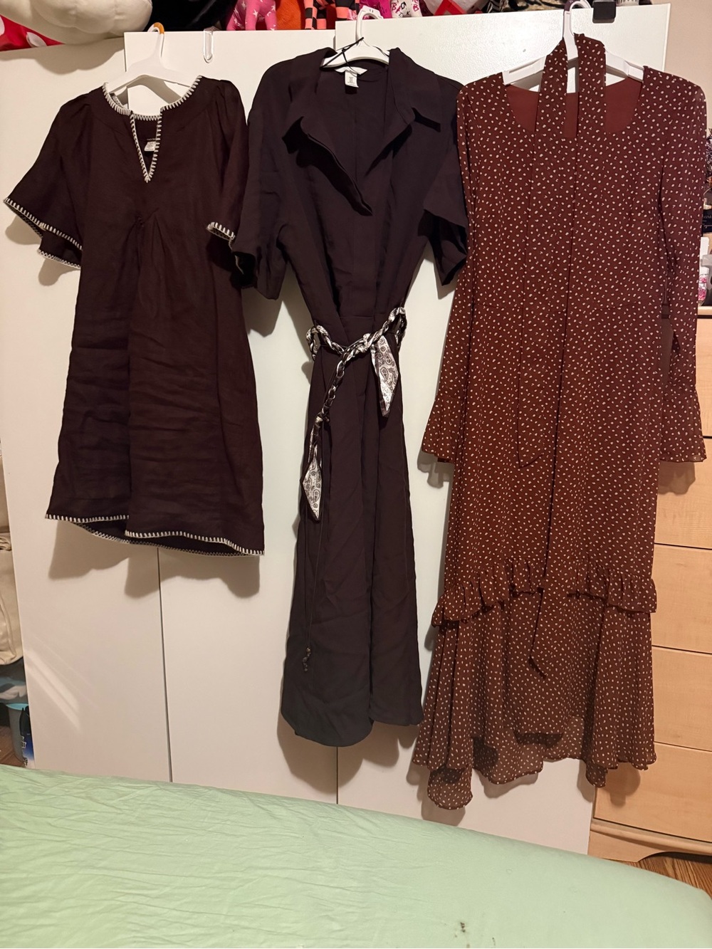 Women’s Brown Polka Dot Long Sleeve Tiered Dress